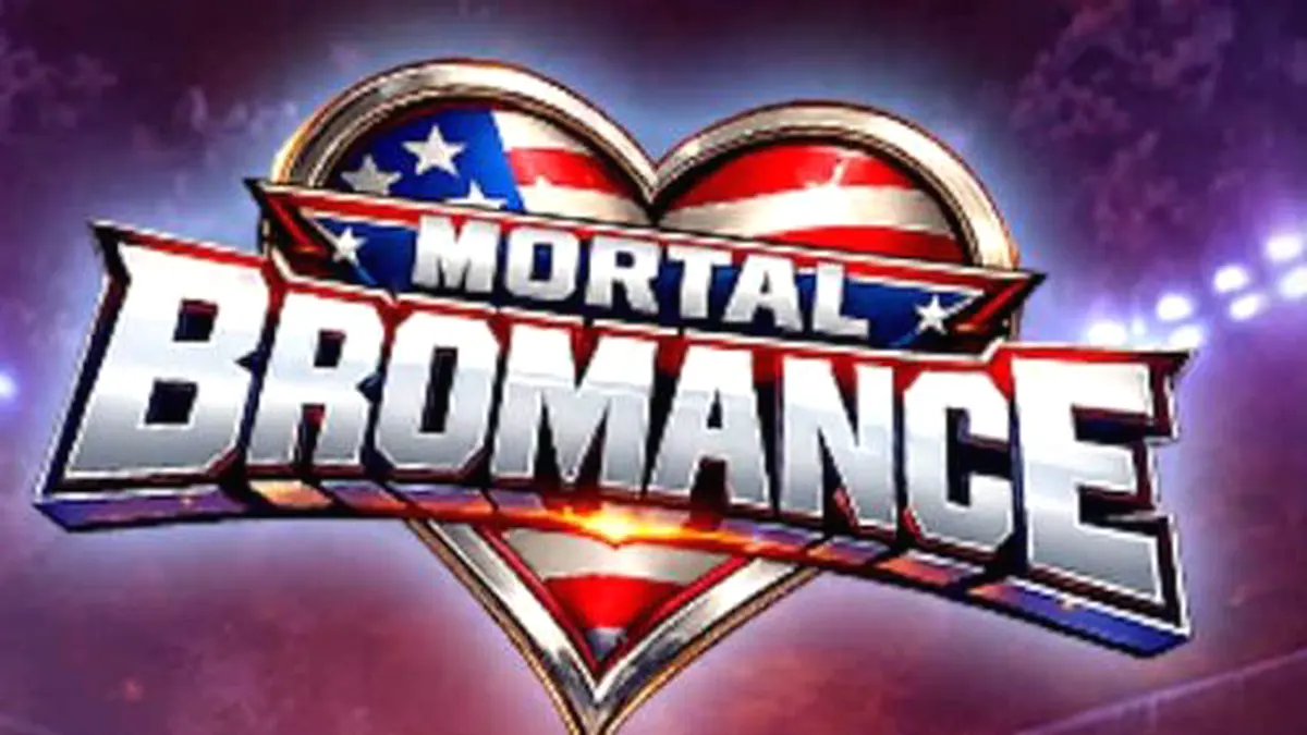 Tampilan visual slot Mortal Bromance dengan karakter satir dan latar ruang ganti